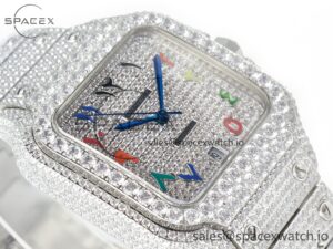 Santos De 40mm TWF 1:1 Best Edition Rainbow Diamond Dial SS/SS A2824 - Image 6