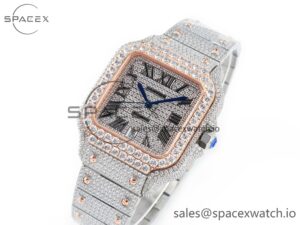 Santos De 40mm TWF 1:1 Best Edition Diamond Dial SS/RG Dia/Rmn A2824 - Image 4