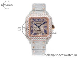 Santos De 40mm TWF 1:1 Best Edition Diamond Dial SS/RG Dia/Rmn A2824