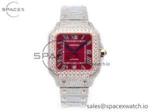 Santos De 40mm TWF 1:1 Best Edition Red Diamond Dial SS/RG Dia/Rmn A2824