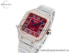Santos De 40mm TWF 1:1 Best Edition Red Diamond Dial SS/RG Dia/Rmn A2824 - Image 4