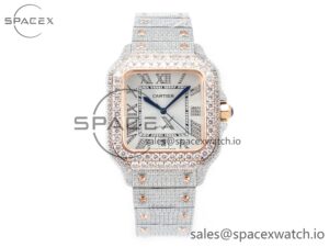 Santos De 40mm TWF 1:1 Best Edition White Diamond Dial SS/RG Dia/Rmn A2824
