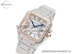 Santos De 40mm TWF 1:1 Best Edition White Diamond Dial SS/RG Dia/Rmn A2824 - Image 4