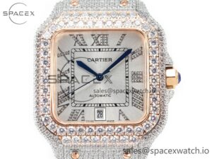 Santos De 40mm TWF 1:1 Best Edition White Diamond Dial SS/RG Dia/Rmn A2824 - Image 2