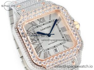 Santos De 40mm TWF 1:1 Best Edition White Diamond Dial SS/RG Dia/Rmn A2824 - Image 3