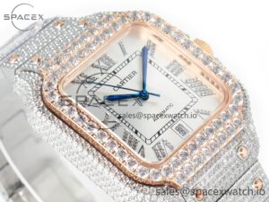 Santos De 40mm TWF 1:1 Best Edition White Diamond Dial SS/RG Dia/Rmn A2824 - Image 6