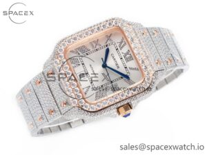 Santos De 40mm TWF 1:1 Best Edition White Diamond Dial SS/RG Dia/Rmn A2824 - Image 7