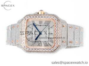 Santos De 40mm TWF 1:1 Best Edition White Diamond Dial SS/RG Dia/Rmn A2824 - Image 8