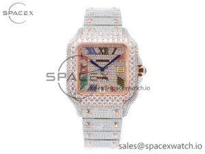 Santos De 40mm TWF 1:1 Best Edition Rainbow Diamond Dial SS/RG Dia/Rmn A2824