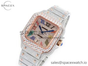 Santos De 40mm TWF 1:1 Best Edition Rainbow Diamond Dial SS/RG Dia/Rmn A2824 - Image 4