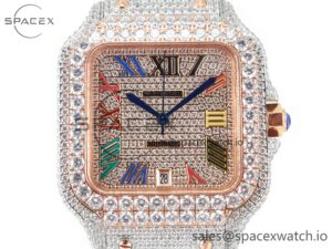 Santos De 40mm TWF 1:1 Best Edition Rainbow Diamond Dial SS/RG Dia/Rmn A2824 - Image 2