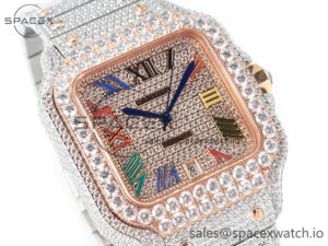 Santos De 40mm TWF 1:1 Best Edition Rainbow Diamond Dial SS/RG Dia/Rmn A2824 - Image 3