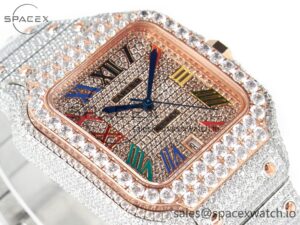 Santos De 40mm TWF 1:1 Best Edition Rainbow Diamond Dial SS/RG Dia/Rmn A2824 - Image 6