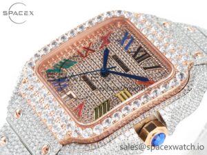 Santos De 40mm TWF 1:1 Best Edition Rainbow Diamond Dial SS/RG Dia/Rmn A2824 - Image 5