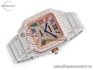 Santos De 40mm TWF 1:1 Best Edition Rainbow Diamond Dial SS/RG Dia/Rmn A2824 - Image 7