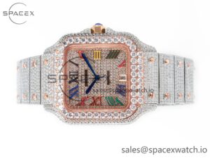 Santos De 40mm TWF 1:1 Best Edition Rainbow Diamond Dial SS/RG Dia/Rmn A2824 - Image 8