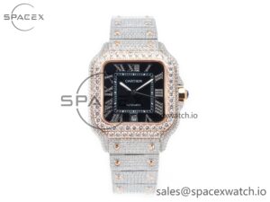 Santos De 40mm TWF 1:1 Best Edition Black Diamond Dial SS/YG Dia/Rmn A2824