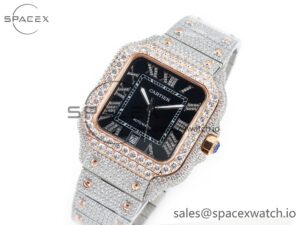 Santos De 40mm TWF 1:1 Best Edition Black Diamond Dial SS/YG Dia/Rmn A2824 - Image 4