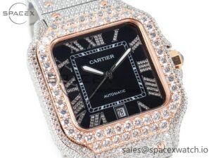 Santos De 40mm TWF 1:1 Best Edition Black Diamond Dial SS/YG Dia/Rmn A2824 - Image 3