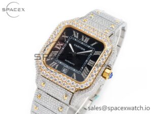 Santos De 40mm TWF 1:1 Best Edition Black Diamond Dial SS/YG Dia/Rmn A2824 - Image 4