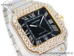 Santos De 40mm TWF 1:1 Best Edition Black Diamond Dial SS/YG Dia/Rmn A2824 - Image 3