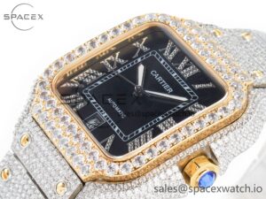 Santos De 40mm TWF 1:1 Best Edition Black Diamond Dial SS/YG Dia/Rmn A2824 - Image 5