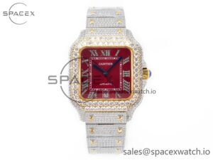Santos De 40mm TWF 1:1 Best Edition Red Diamond Dial SS/YG Dia/Rmn A2824