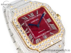 Santos De 40mm TWF 1:1 Best Edition Red Diamond Dial SS/YG Dia/Rmn A2824 - Image 3