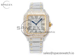 Santos De 40mm TWF 1:1 Best Edition White Diamond Dial SS/YG Dia/Rmn A2824