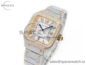 Santos De 40mm TWF 1:1 Best Edition White Diamond Dial SS/YG Dia/Rmn A2824 - Image 4