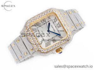 Santos De 40mm TWF 1:1 Best Edition White Diamond Dial SS/YG Dia/Rmn A2824 - Image 7