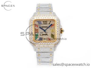 Santos De 40mm TWF 1:1 Best Edition Rainbow Diamond Dial SS/YG Dia/Rmn A2824