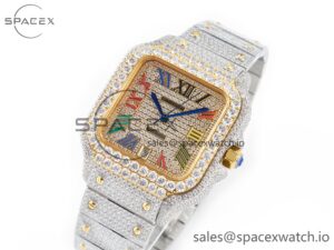 Santos De 40mm TWF 1:1 Best Edition Rainbow Diamond Dial SS/YG Dia/Rmn A2824 - Image 4
