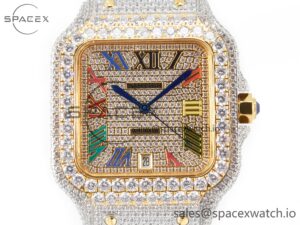 Santos De 40mm TWF 1:1 Best Edition Rainbow Diamond Dial SS/YG Dia/Rmn A2824 - Image 2