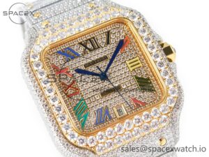 Santos De 40mm TWF 1:1 Best Edition Rainbow Diamond Dial SS/YG Dia/Rmn A2824 - Image 3