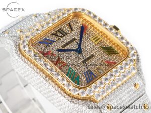 Santos De 40mm TWF 1:1 Best Edition Rainbow Diamond Dial SS/YG Dia/Rmn A2824 - Image 6