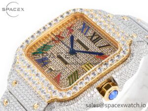 Santos De 40mm TWF 1:1 Best Edition Rainbow Diamond Dial SS/YG Dia/Rmn A2824 - Image 5