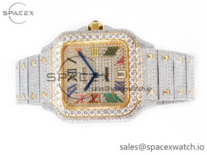 Santos De 40mm TWF 1:1 Best Edition Rainbow Diamond Dial SS/YG Dia/Rmn A2824 - Image 8