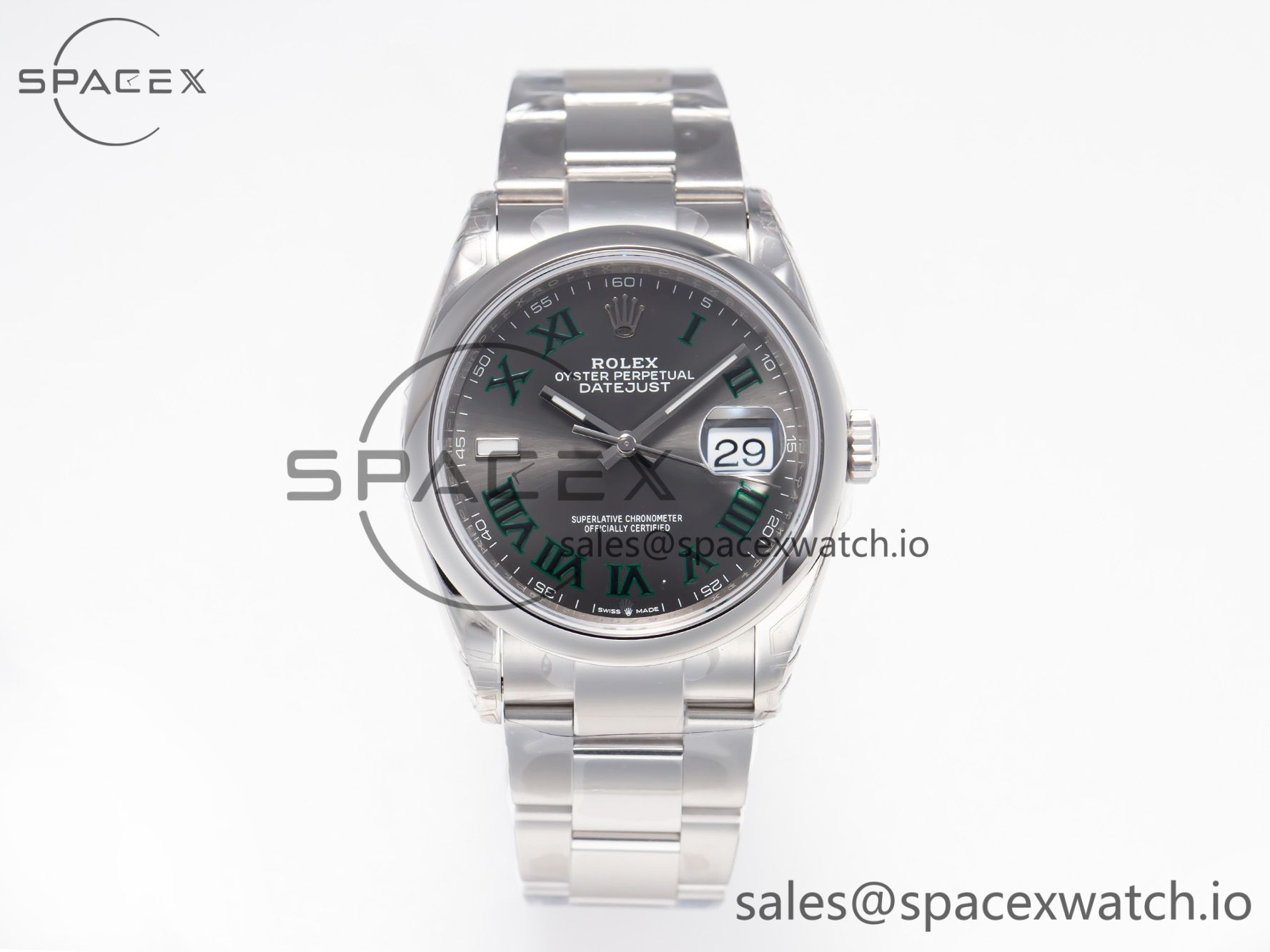 _MG_6367 DateJust 41 126330 904L SS VSF 1:1 Best Edition Gray Dial Green Roman on Oyster Bracelet VS3235 - Image 1