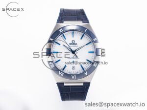 Constellation 41mm Blue Ceramic Bezel SS SBF 1:1 Best Edition White Dial on SS Bracelet A8900