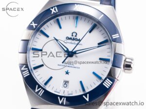 Constellation 41mm Blue Ceramic Bezel SS SBF 1:1 Best Edition White Dial on SS Bracelet A8900 - Image 2