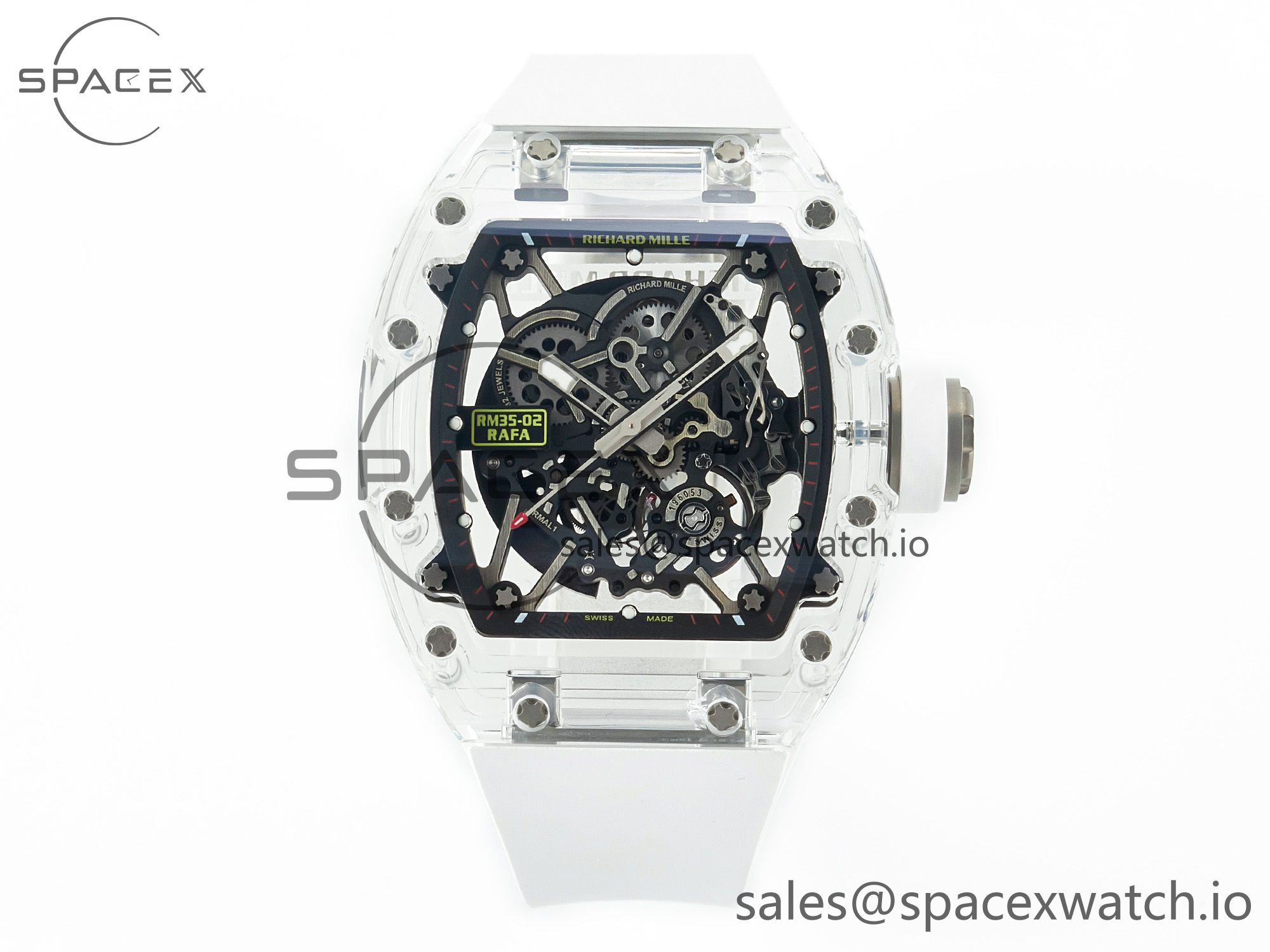 IMG_0045 拷贝 RM035 TRANSPARENT SONIC Best Edition Skeleton Dial on White Rubber Strap Clone RMUL2 V2 - Image 1