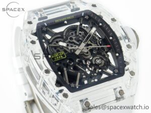 RM035 TRANSPARENT SONIC Best Edition Skeleton Dial on White Rubber Strap Clone RMUL2 V2 - Image 3