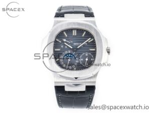Nautilus 5712 SS PPF 1:1 Best Edition Blue Dial on Black Leather Strap A240 Super Clone V2