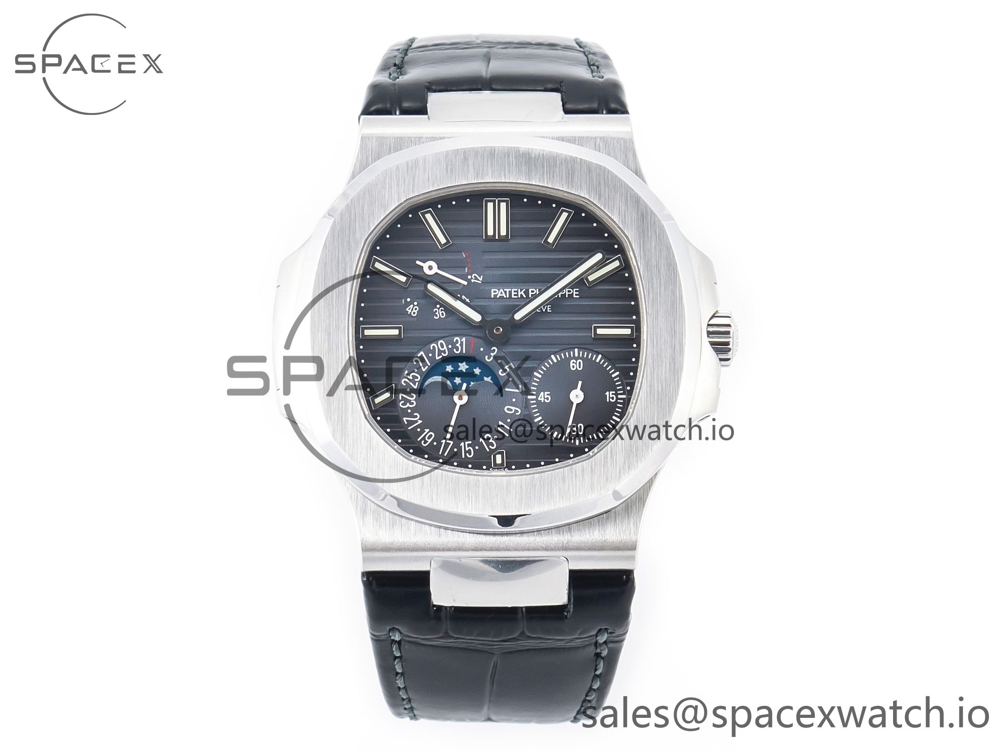 IMG_0089 拷贝 Nautilus 5712 SS PPF 1:1 Best Edition Blue Dial on Black Leather Strap A240 Super Clone V2 - Image 1