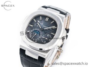Nautilus 5712 SS PPF 1:1 Best Edition Blue Dial on Black Leather Strap A240 Super Clone V2 - Image 4