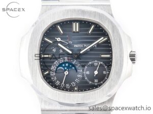 Nautilus 5712 SS PPF 1:1 Best Edition Blue Dial on Black Leather Strap A240 Super Clone V2 - Image 2