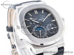 Nautilus 5712 SS PPF 1:1 Best Edition Blue Dial on Black Leather Strap A240 Super Clone V2 - Image 3