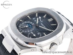 Nautilus 5712 SS PPF 1:1 Best Edition Blue Dial on Black Leather Strap A240 Super Clone V2 - Image 5
