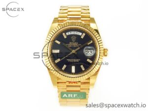 Day Date 40 228238 ARF 904L Steel Black Crystal Diamonds Bezel on President Bracelet VR3255